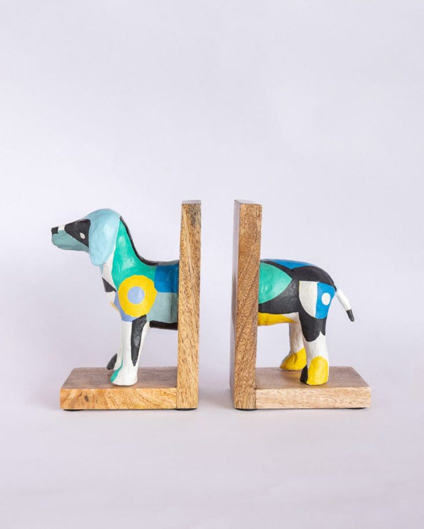 Dog Design Multicolor Bookends | Set of 2 | 8 x 3 x 6 inches