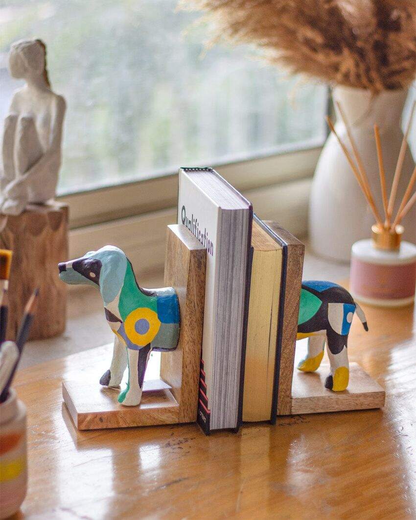 Dog Design Multicolor Bookends | Set of 2 | 8 x 3 x 6 inches