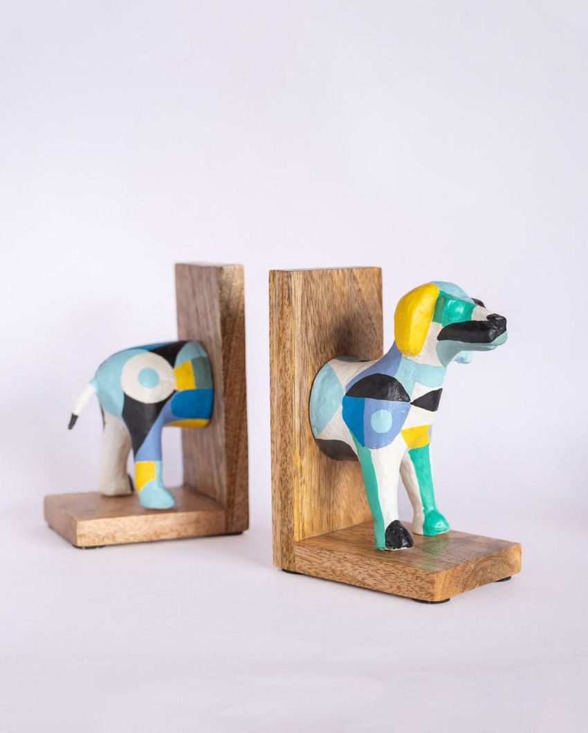 Dog Design Multicolor Bookends | Set of 2 | 8 x 3 x 6 inches