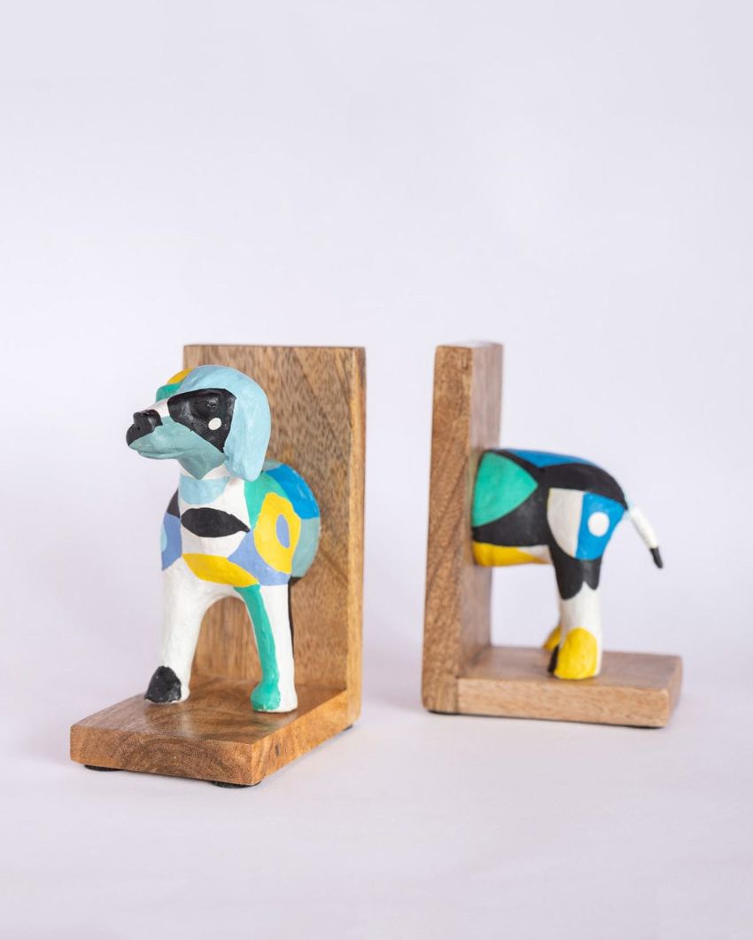 Dog Design Multicolor Bookends | Set of 2 | 8 x 3 x 6 inches