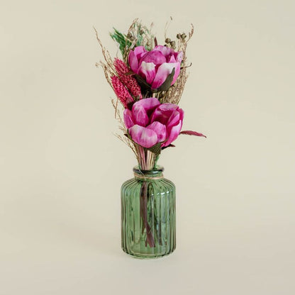 Blooms Dried Flowers Bouquet with Glass Vase | 2 x 10 inches