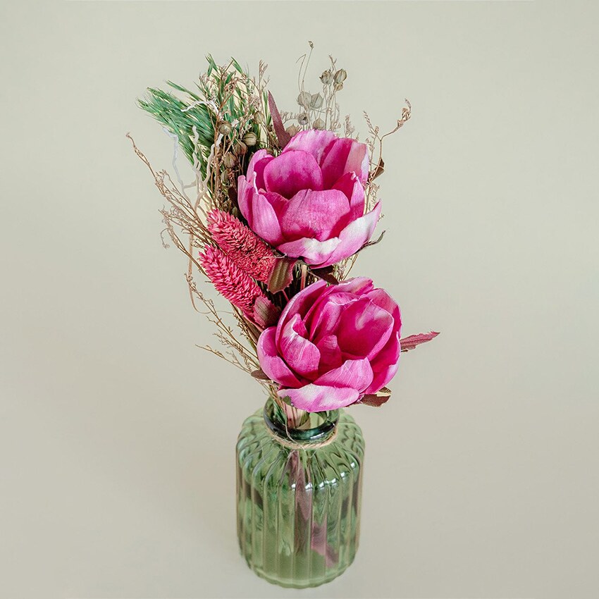 Blooms Dried Flowers Bouquet with Glass Vase | 2 x 10 inches