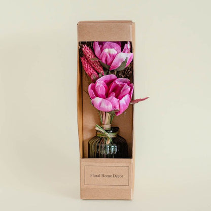 Blooms Dried Flowers Bouquet with Glass Vase | 2 x 10 inches