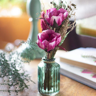 Blooms Dried Flowers Bouquet with Glass Vase | 2 x 10 inches