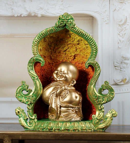 Side Face Laughing Buddha In Poly Resin Temple