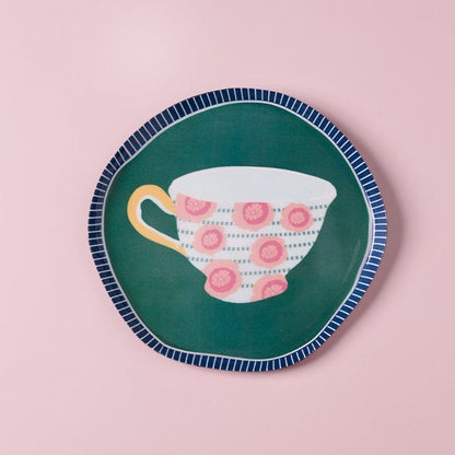 Charming Teacups Printed Multicolor Decorative Wall Plate | 7 inches