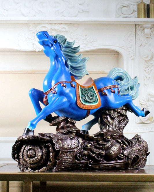 Blue Feng Shui Prosperity Poly Resin Horse Wealth And Success
