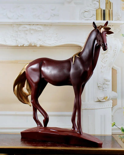 Brown Feng Shui Prosperity Poly Resin Horse Wealth And Success