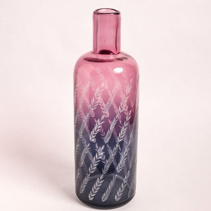 Premium Etched Pink & Blue Contrast Glass Flower Vase | 2 x 14 inches