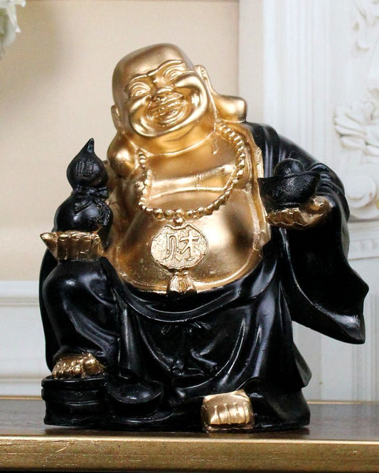 Black & Gold Monk Poly Resin Decorative Piece