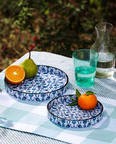 Vibrant Ikat Print Wooden Enamel Decorative Trays| Set of 2