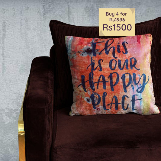 Happy Place Velvet Cushion Cover | 16 x 16 Inches