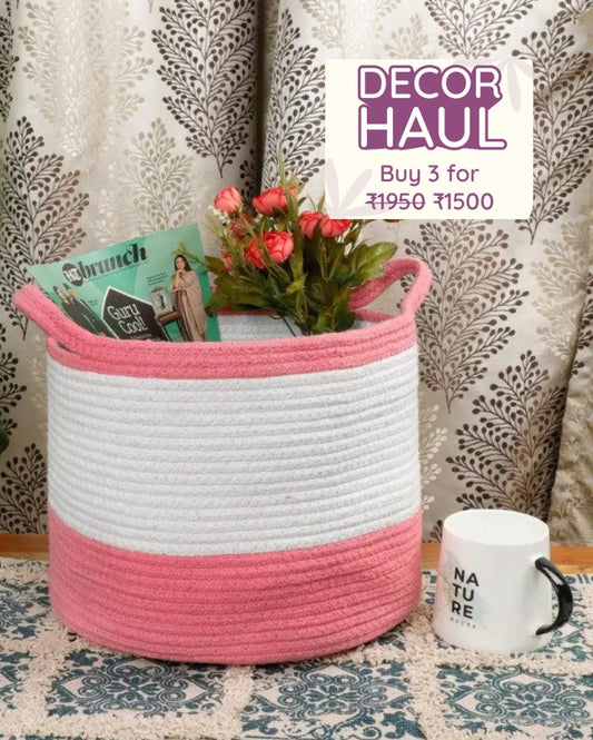 Pink Cotton Color Handle Basket | Multiple Sizes