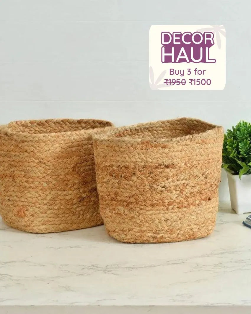 Jute Plain Square Storage Basket | 7 x 7 Inches