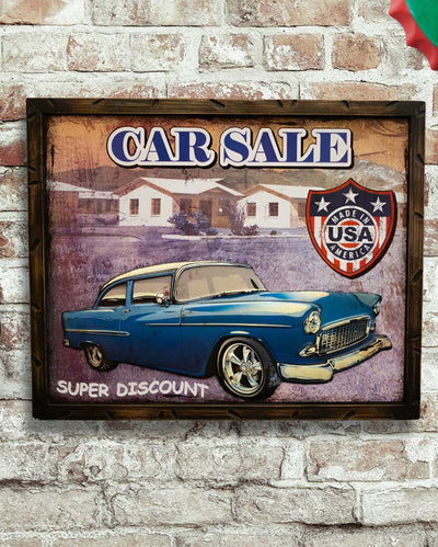 Blue Chevy Bel Air 1957 Retro Wall Frame | 53 x 43 cm/21 x 17 inches