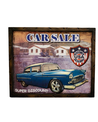 Blue Chevy Bel Air 1957 Retro Wall Frame | 53 x 43 cm/21 x 17 inches