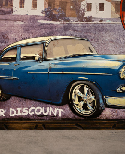 Blue Chevy Bel Air 1957 Retro Wall Frame | 53 x 43 cm/21 x 17 inches