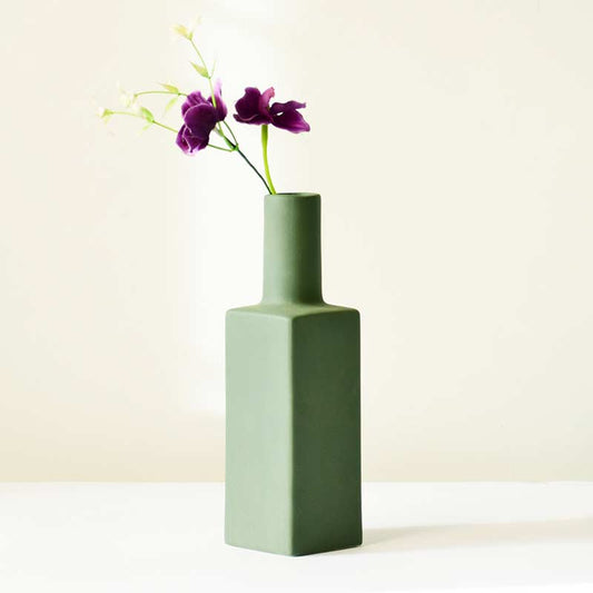 Square Bottle Vase Dark Green