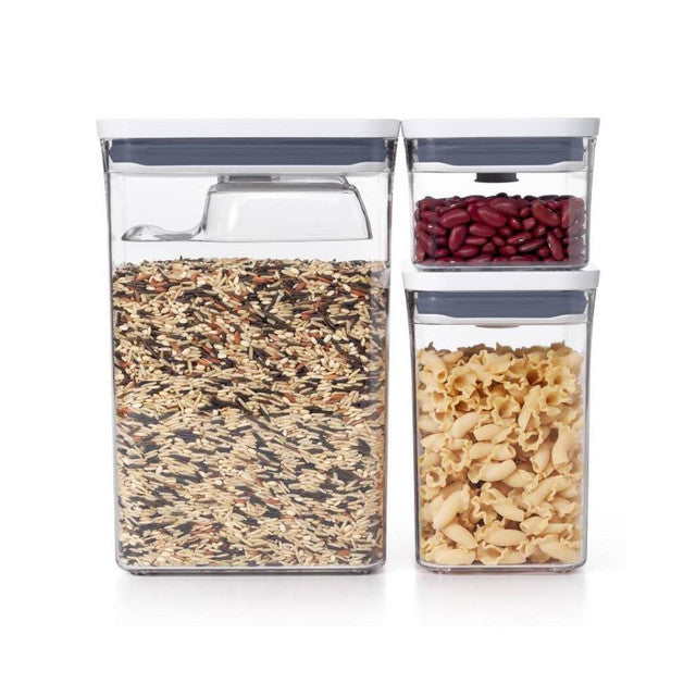 Rectangular Plastic Storage Containers with Scoop | Set of 3 | 7 x 7 x 11 inches