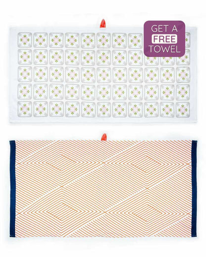 Tangerine Dream And Floral Tile Bamboo Bath Towels | Set Of 2 | 55 X 27 inches
