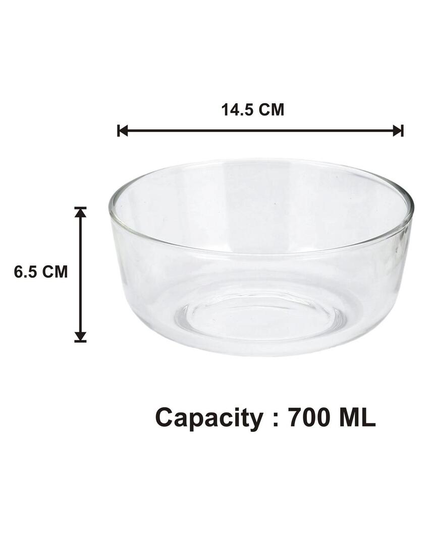 Modern Clear Glass Two Bowls with One Snack Plate Combo | Set of 3 | 700 ML