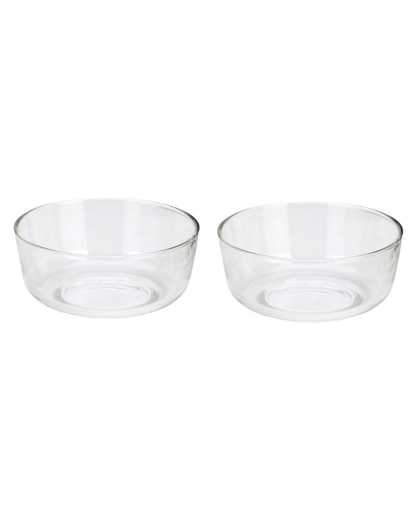 Modern Clear Glass Two Bowls with One Snack Plate Combo | Set of 3 | 700 ML