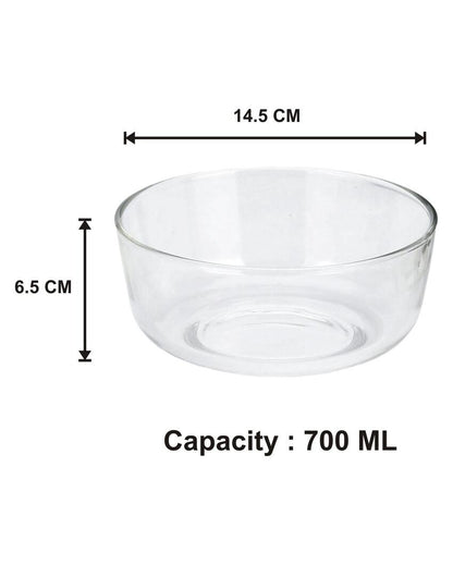 Modern Clear Glass Two Bowls with One Snack Plate Combo | Set of 3 | 700 ML