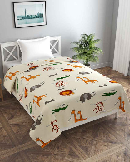 Off-White Animal Printed Kids Comfy Quilts Cover With Zipper