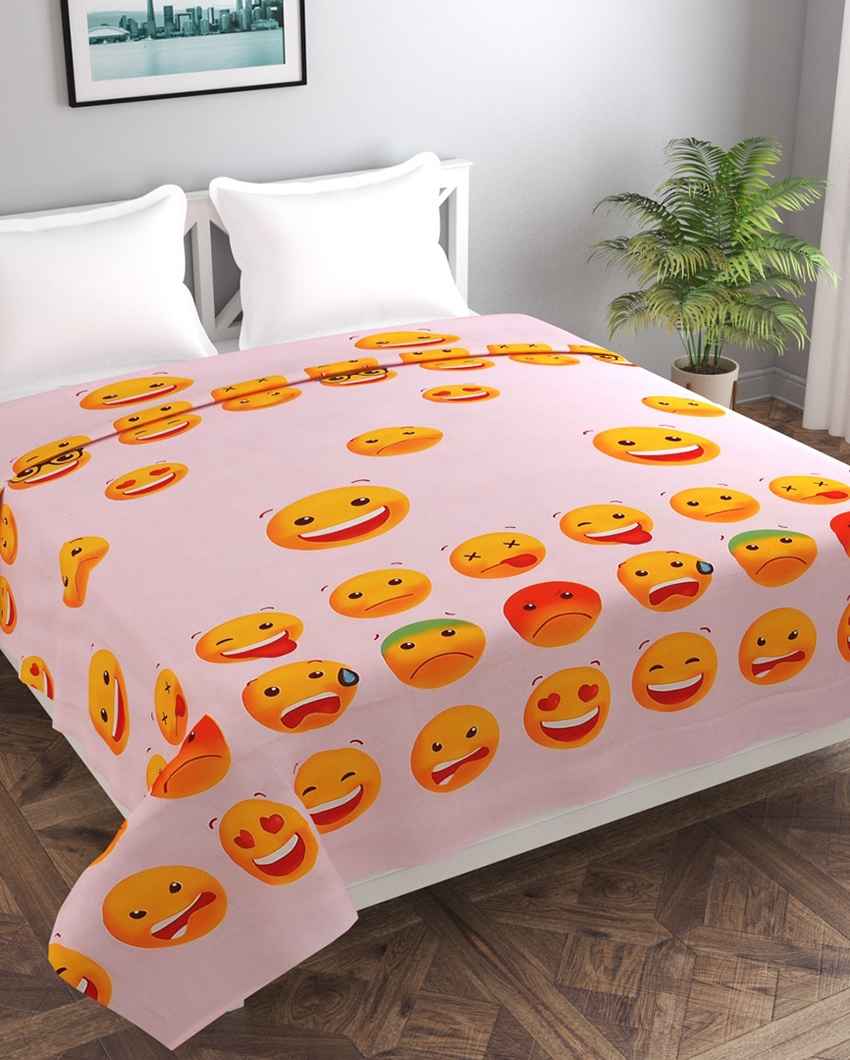 Pink Emojis Printed Kids Comfy Quilts Cover With Zipper