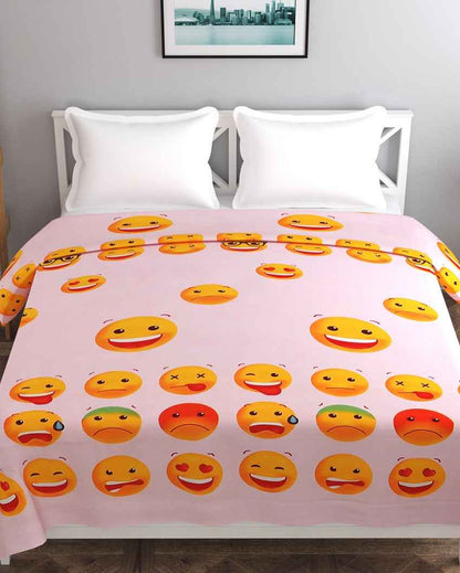 Pink Emojis Printed Kids Comfy Quilts Cover With Zipper