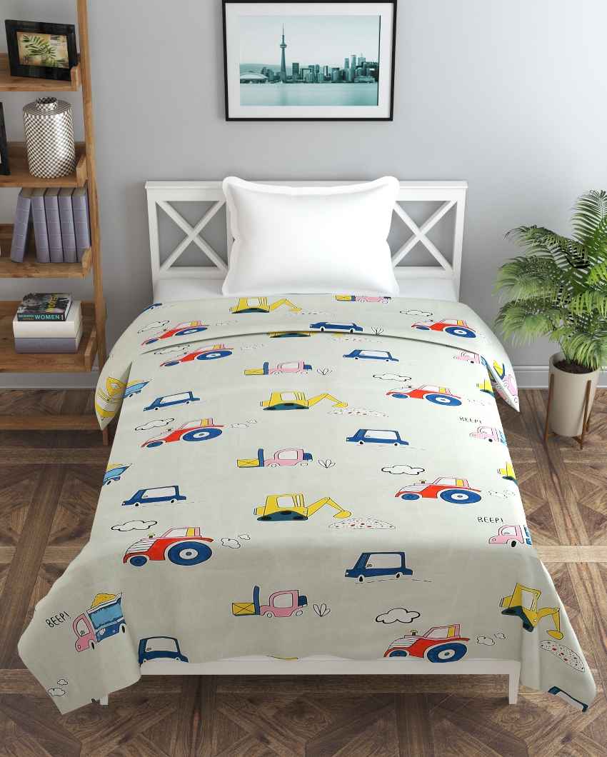 Heavy Vehicles Printed Kids Comfy Quilts Cover With Zipper