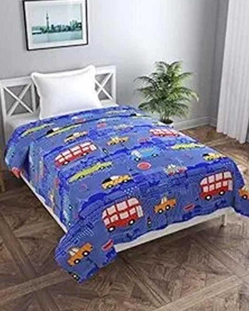 Blue Bus Printed Kids Comfy Quilts Cover With Zipper