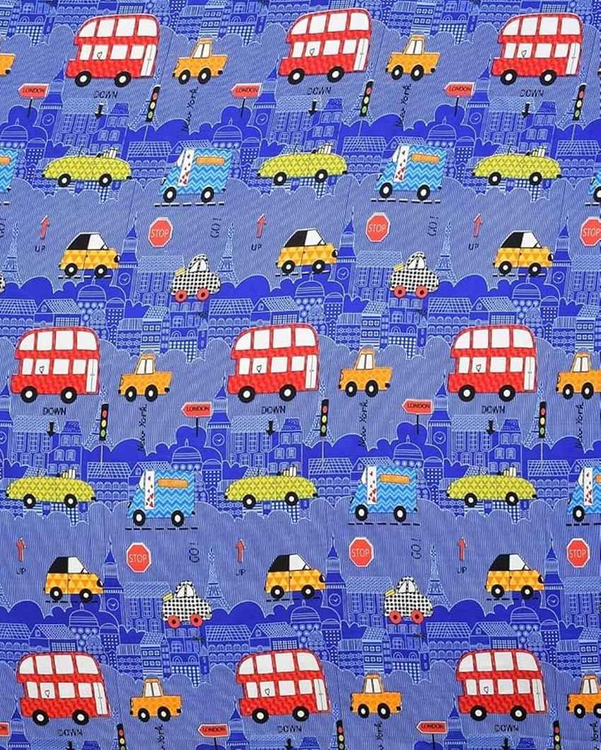 Blue Bus Printed Kids Comfy Quilts Cover With Zipper