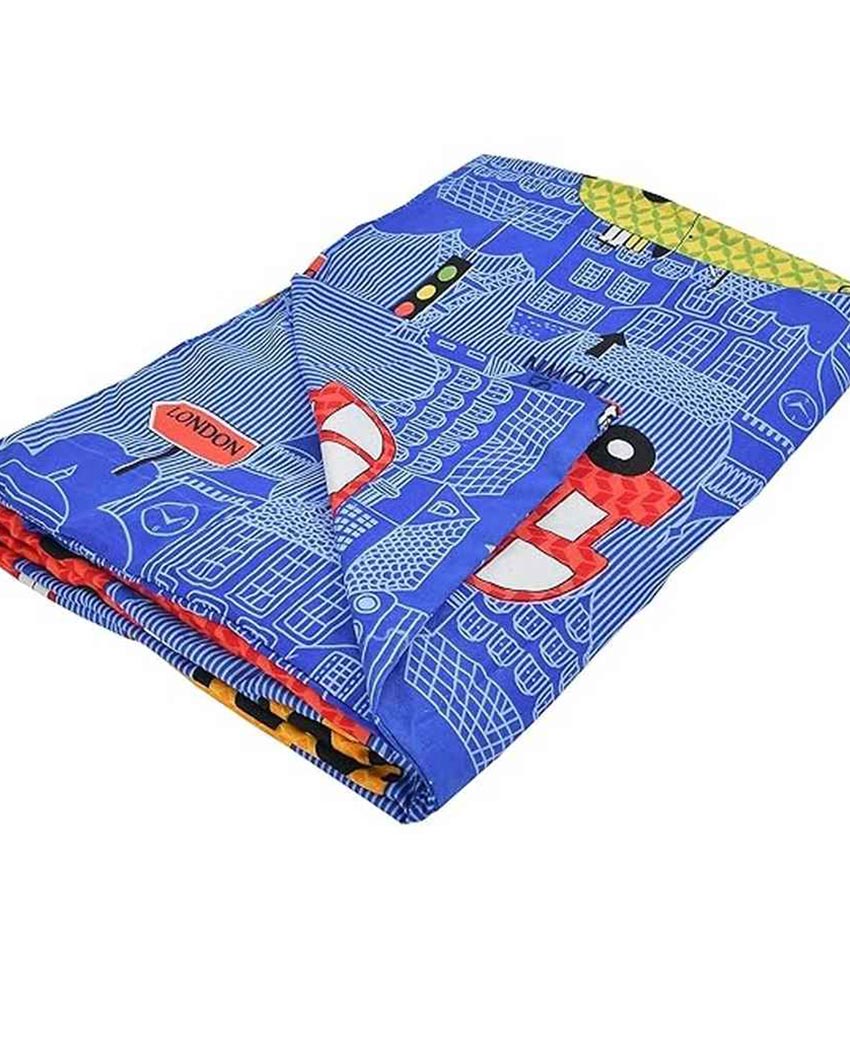 Blue Bus Printed Kids Comfy Quilts Cover With Zipper