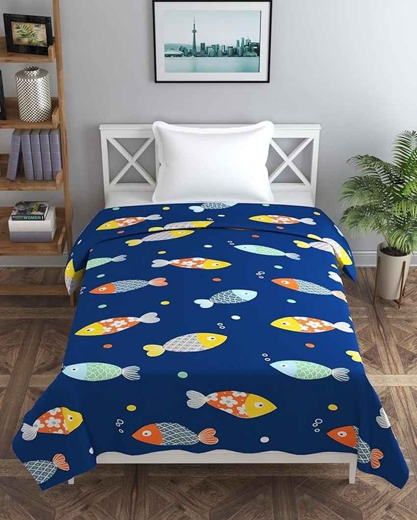 Blue Fish Printed Kids Comfy Quilts Cover With Zipper