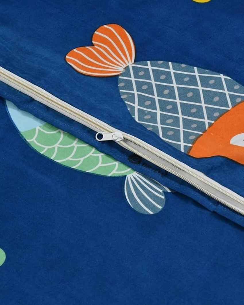 Blue Fish Printed Kids Comfy Quilts Cover With Zipper