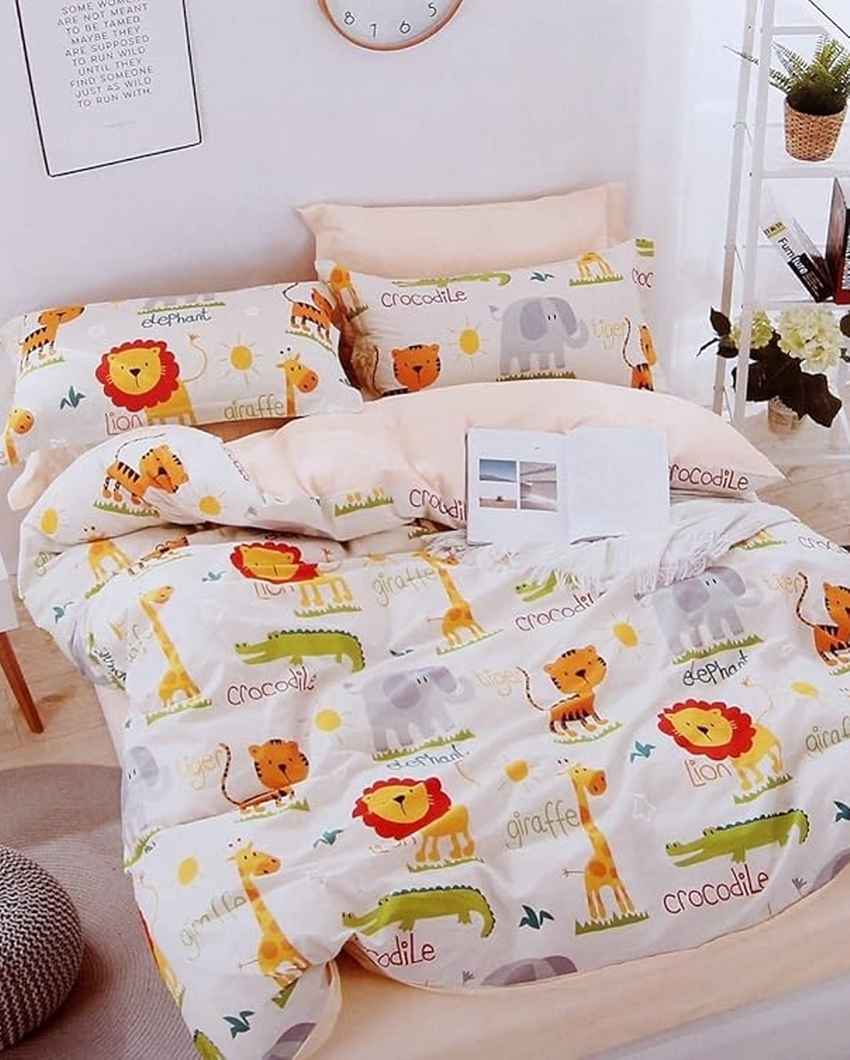 Green & Brown Cute Forest Printed Kids Comfy Quilts Cover With Zipper