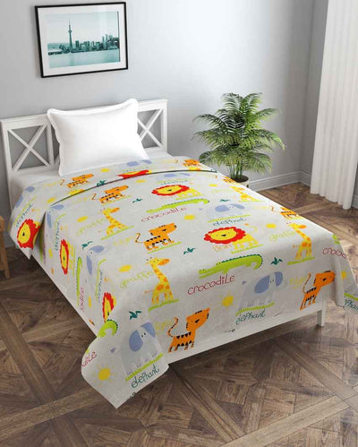 Green & Brown Cute Forest Printed Kids Comfy Quilts Cover With Zipper