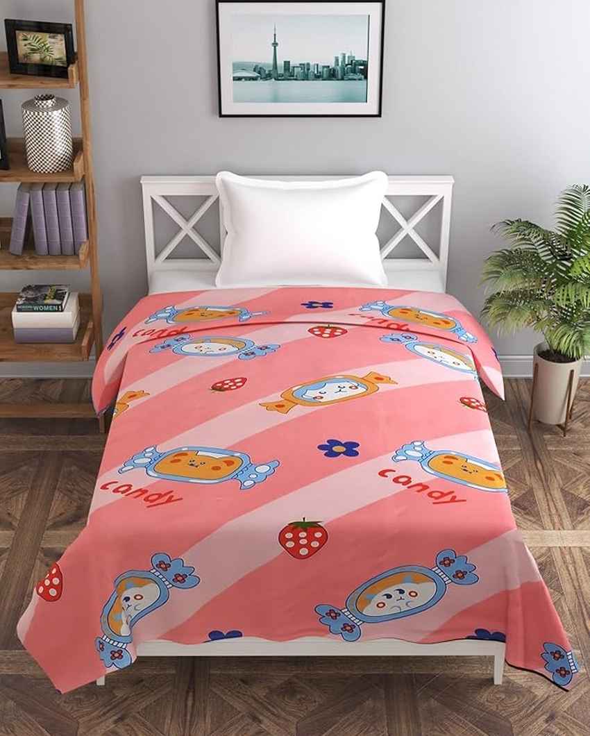 Pink Candy Printed Kids Comfy Quilts Cover With Zipper