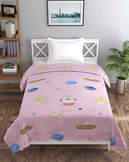 Pink Satellite Printed Kids Comfy Quilts Cover With Zipper