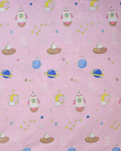 Pink Satellite Printed Kids Comfy Quilts Cover With Zipper