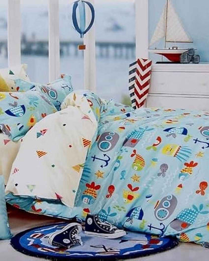 Blue Water Animal Printed Kids Comfy Quilts Cover With Zipper