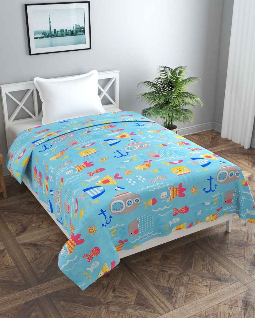 Blue Water Animal Printed Kids Comfy Quilts Cover With Zipper