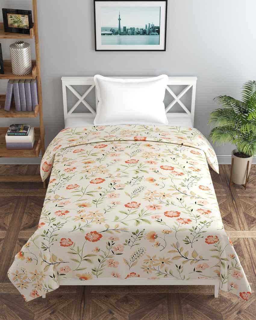 Green & Brown Forest Flower Printed Kids Comfy Quilts Cover With Zipper