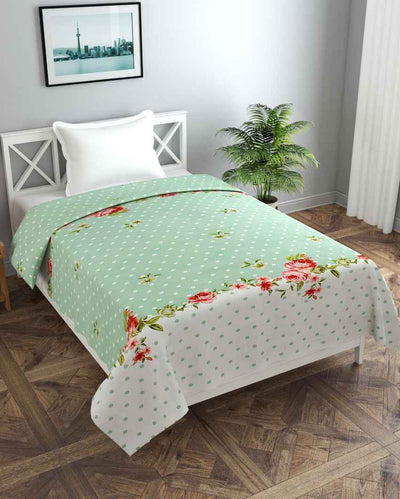 Green Flower & Dots Printed Kids Comfy Quilts Cover