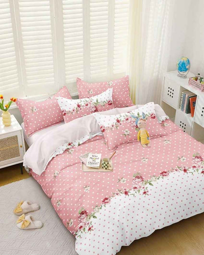 Pink Flower & Dots Printed Kids Comfy Quilts Cover With Zipper