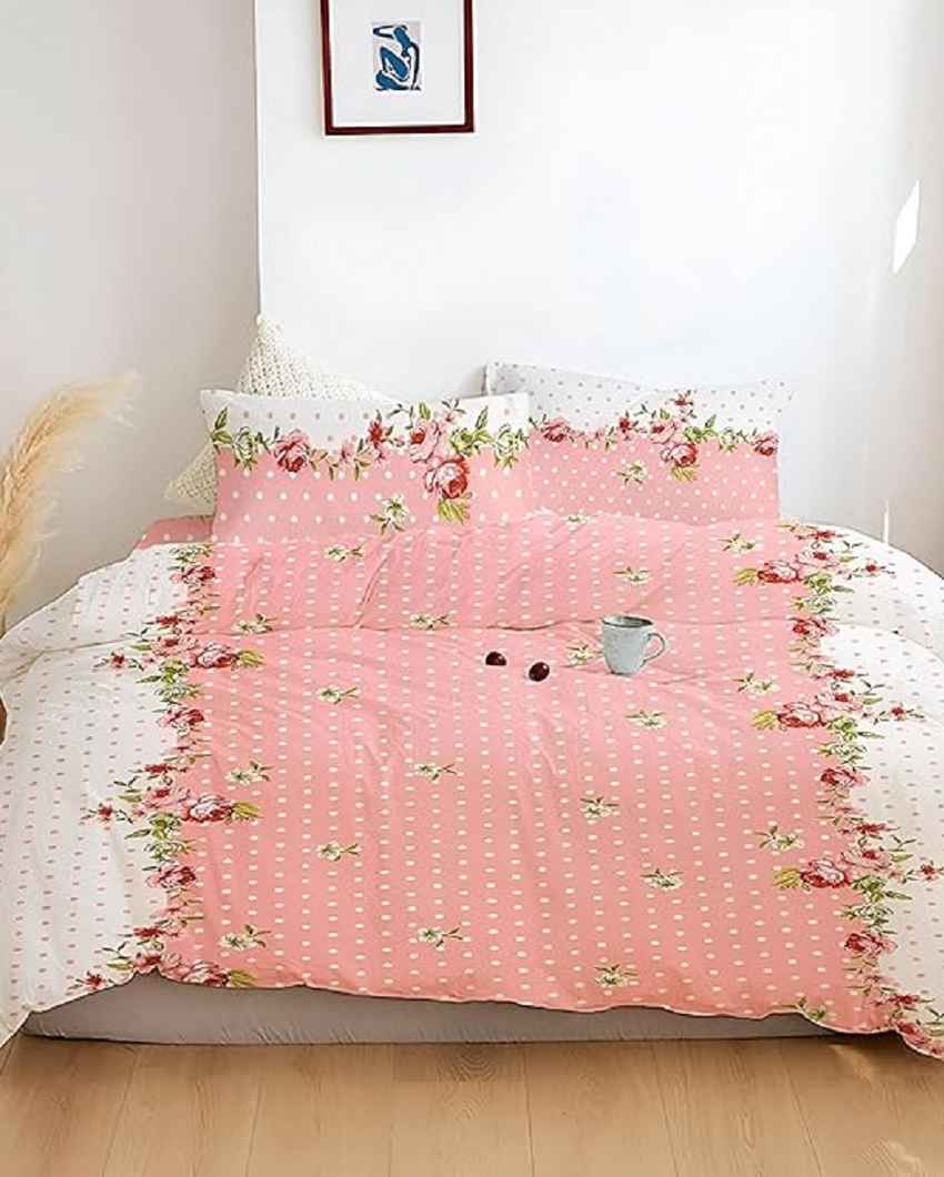 Pink Flower & Dots Printed Kids Comfy Quilts Cover With Zipper