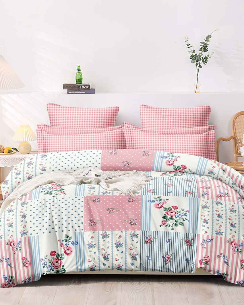 Pink Check Flower Printed Kids Comfy Quilts Cover With Zipper