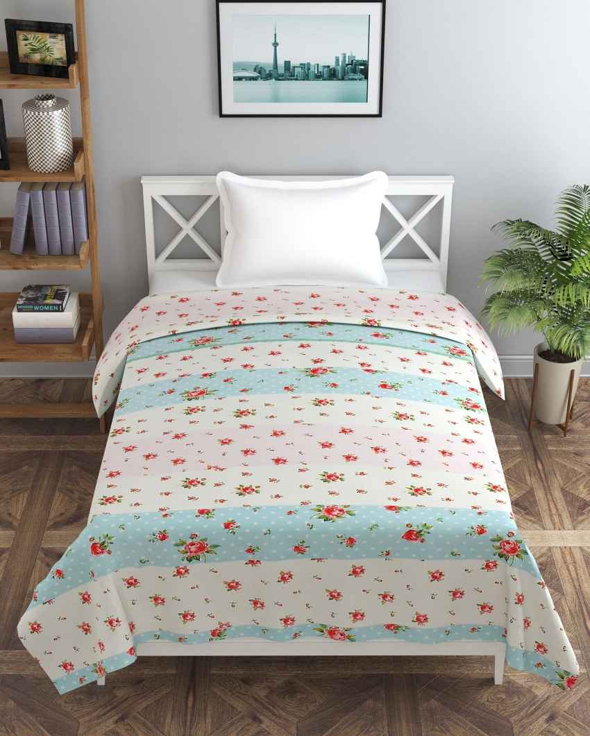 Red & Pink Strawberry Flowers Printed Kids Comfy Quilts Cover With Zipper