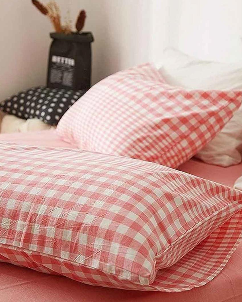 White & Pink Check Printed Kids Comfy Quilts Cover With Zipper